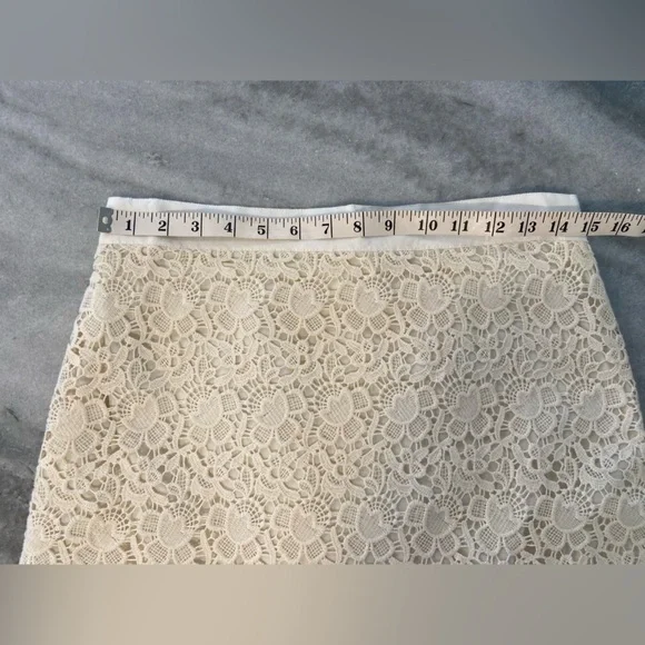 Loft Cream Cotton Ribbon Waist Floral Lace Mini Skirt Zip Lined Size 6 - Picture 9 of 10